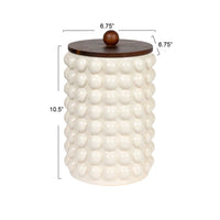 Stoneware Canister w/ Raised Dots & Acacia Wood Lid & Natural