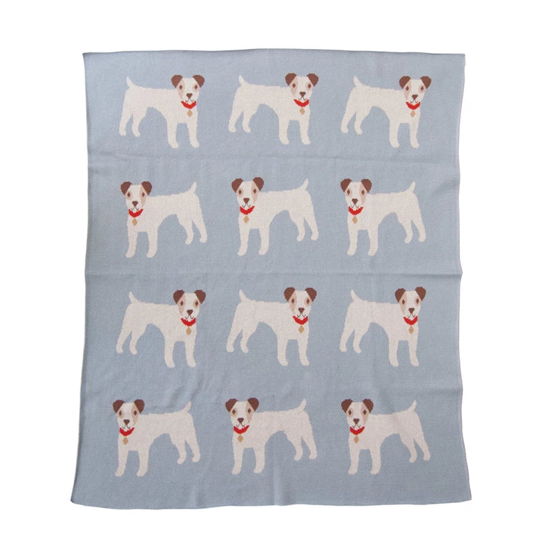 Cotton Knit Baby Blanket w/ Dogs