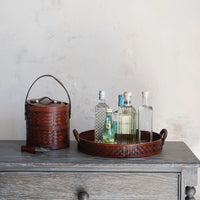 Decorative MDF & Woven Leather Tray with Braided Handles