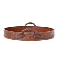 Decorative MDF & Woven Leather Tray with Braided Handles