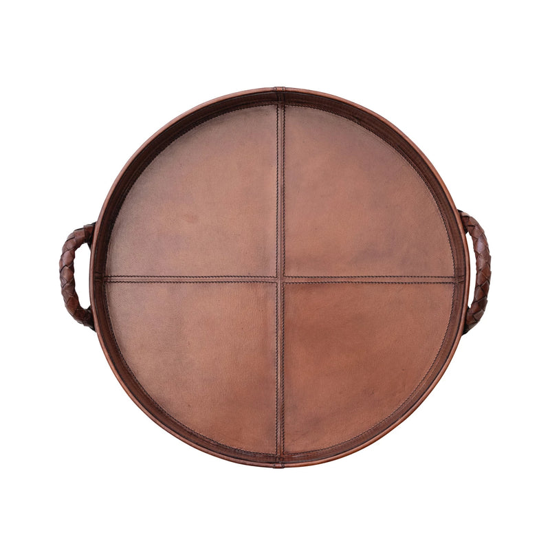 Decorative MDF & Woven Leather Tray with Braided Handles