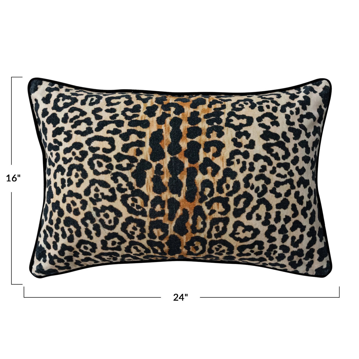 Cotton Velvet Printed Lumbar Pillow w/ Leopard Print & Piping