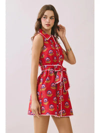 Floral Print Contrast Scalloped Trim Detail Dress