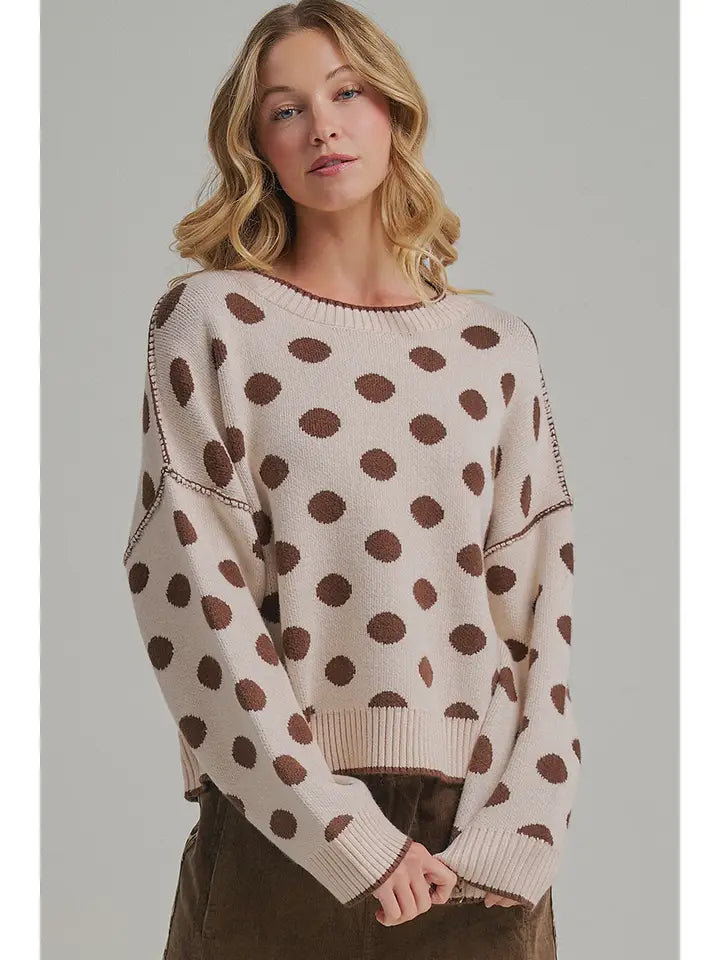 Loose Fit Polka Dot Fall Sweater Top