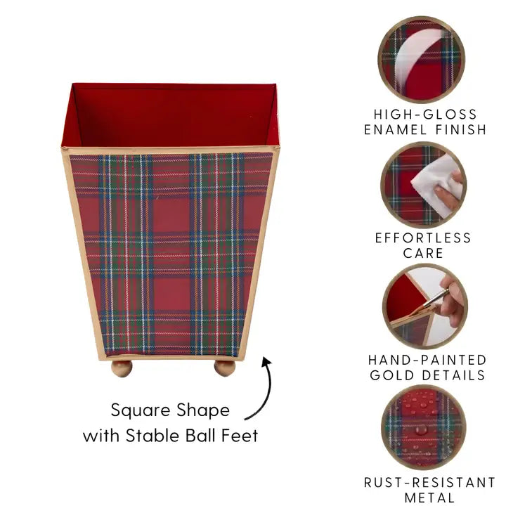 Tartan Plaid Enameled Square Cachepot Planter Large
