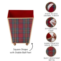 Tartan Plaid Enameled Square Cachepot Planter Large