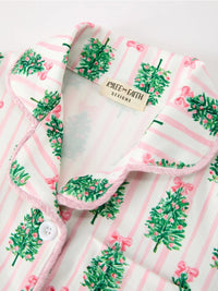 Mommy and Me Christmas Tree Print Pajama Set with Fur Trim