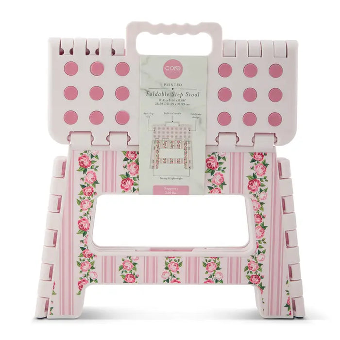 9" Printed Foldable Step Stool - Pink Floral Stripe