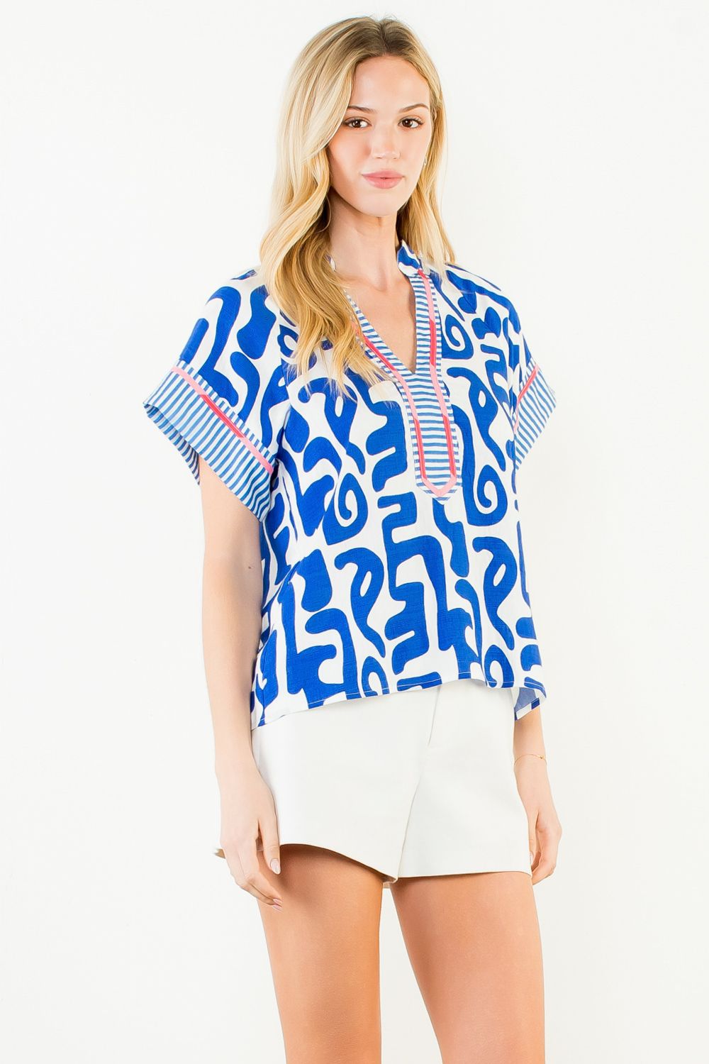 Short Sleeve Abstract Pattern Top