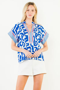 Short Sleeve Abstract Pattern Top