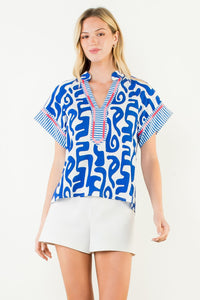 Short Sleeve Abstract Pattern Top