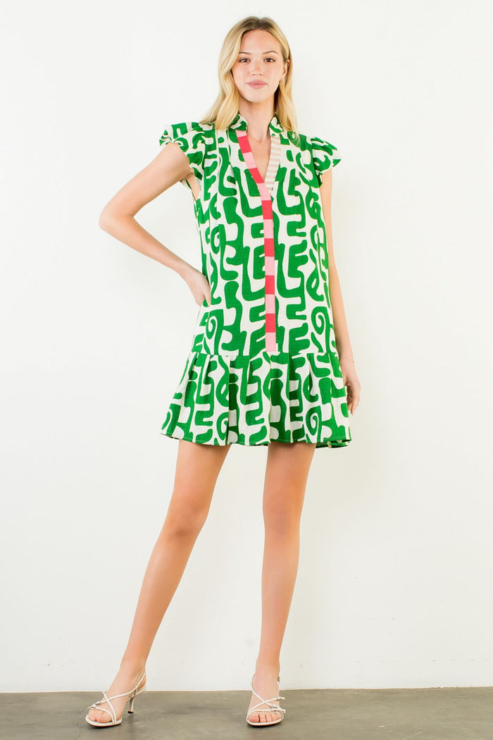 Short Sleeve Abstract Pattern Dress
