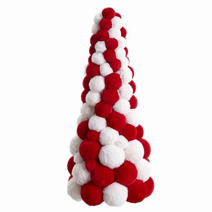 32” RED & WHITE FUR BALL TOPIARY