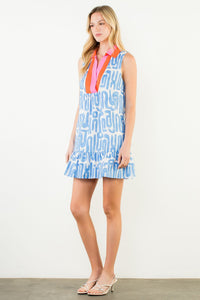 Sleeveless Abstract Pattern V-Neck Dress