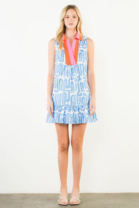 Sleeveless Abstract Pattern V-Neck Dress