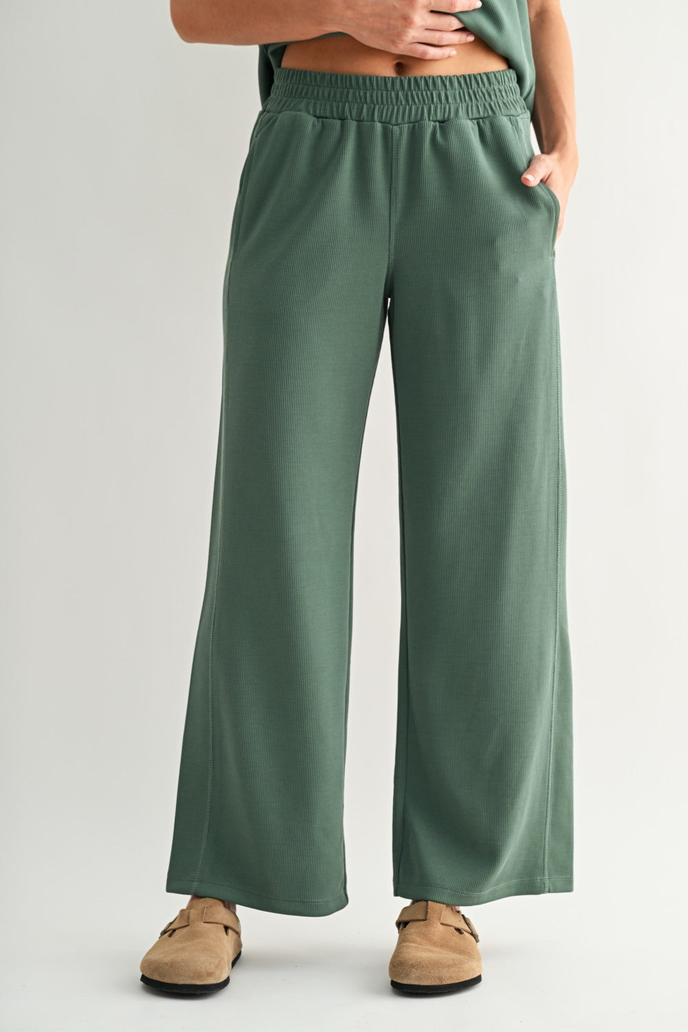 Luxe Sand Wash Rib Wide-Leg Pants