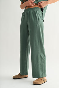 Luxe Sand Wash Rib Wide-Leg Pants