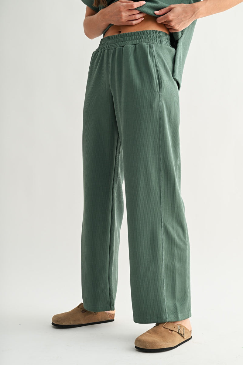 Luxe Sand Wash Rib Wide-Leg Pants