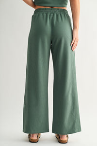 Luxe Sand Wash Rib Wide-Leg Pants