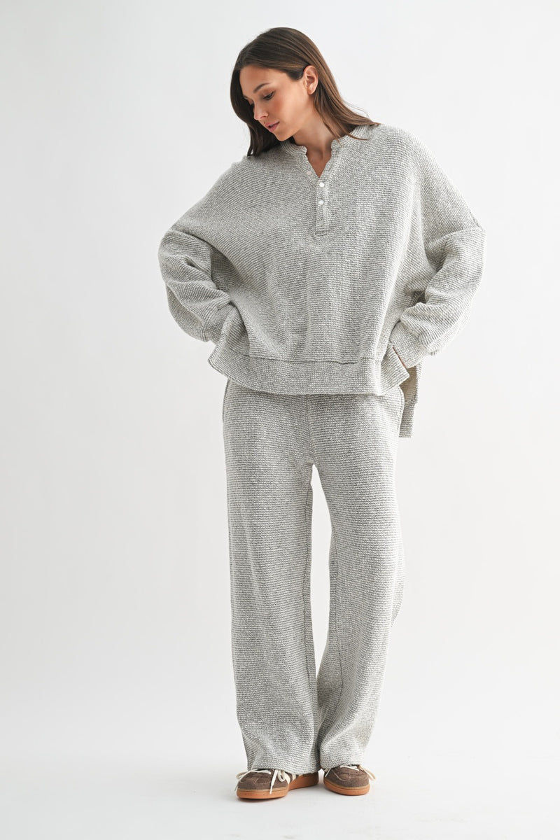 Marina Textured Cotton Blend Knit Henley