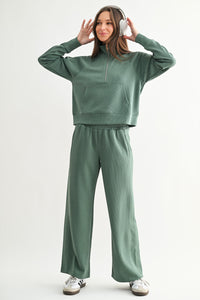 Luxe Sand Wash Rib Wide-Leg Pants