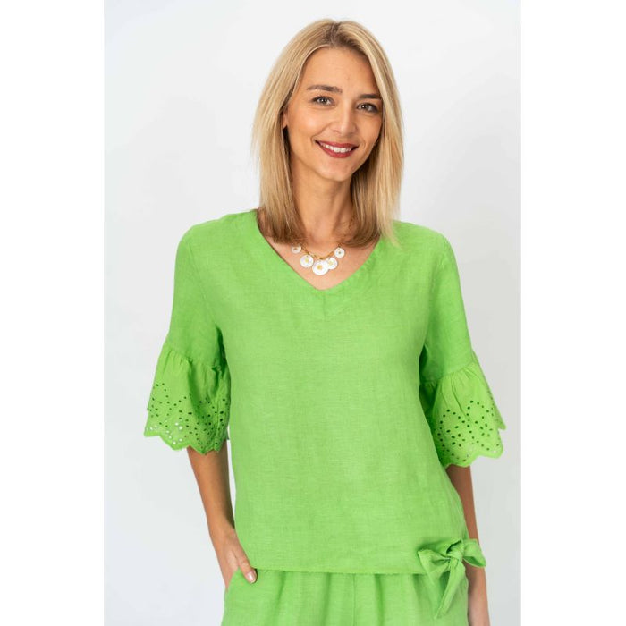 LINEN BLOUSE LACE ON SLEEVES
