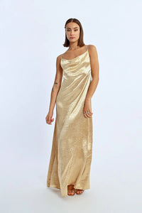 LONG SATIN DRESS, COWL NECK