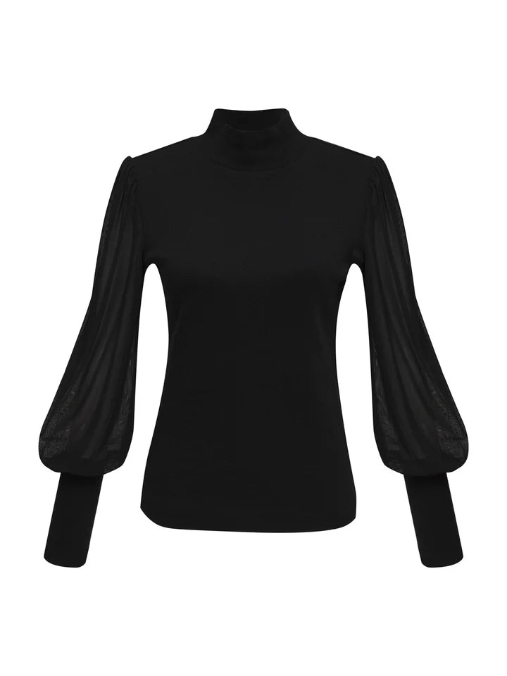 On My Mind Mesh Sleeve Top Black