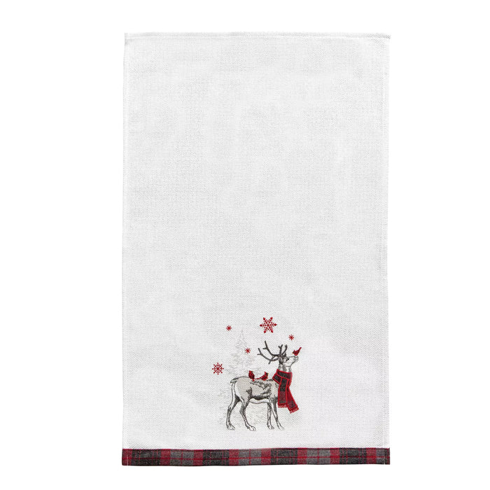 27" x 18" Frosty Deer White Deer Wearing Red & Black Plaid Scarf