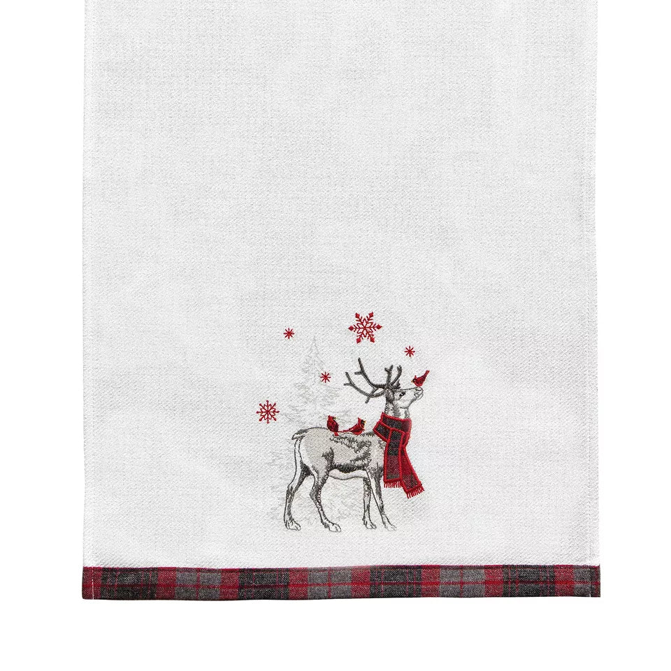 27" x 18" Frosty Deer White Deer Wearing Red & Black Plaid Scarf