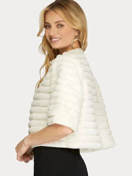 Half Sleeve Faux Fur Crop Jacket