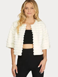 Half Sleeve Faux Fur Crop Jacket