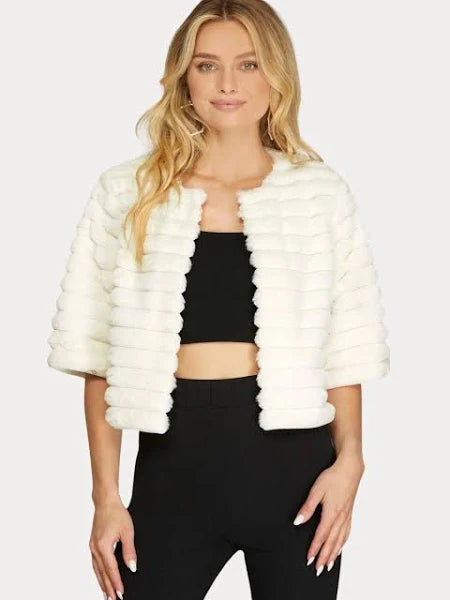 Half Sleeve Faux Fur Crop Jacket