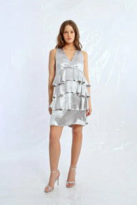 SHORT SATIN DRESS WITH LARGE RUFFLES