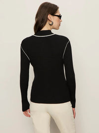 Sporty Rib Zip Up Black With Chalk Tipping Sweater