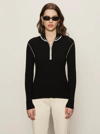Sporty Rib Zip Up Black With Chalk Tipping Sweater