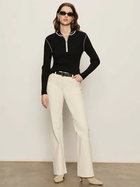 Sporty Rib Zip Up Black With Chalk Tipping Sweater