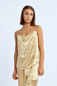 TOP WITH RHINESTONE STRAPS, SATIN EFFECT