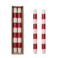 Unscented Taper Candles with Stripes in Box, Cream & Gold Color, Set of 2
