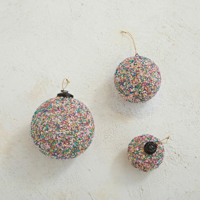 Recycled Glass Ball Ornament w/ Sequins, Multi Color