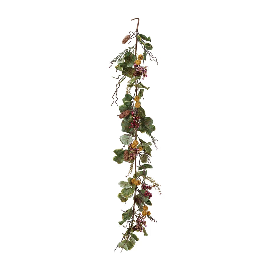 Faux Zanzibar Leaf Garland w/ Pinecones & Berries, Multi Color