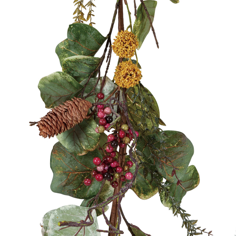 Faux Zanzibar Leaf Garland w/ Pinecones & Berries, Multi Color