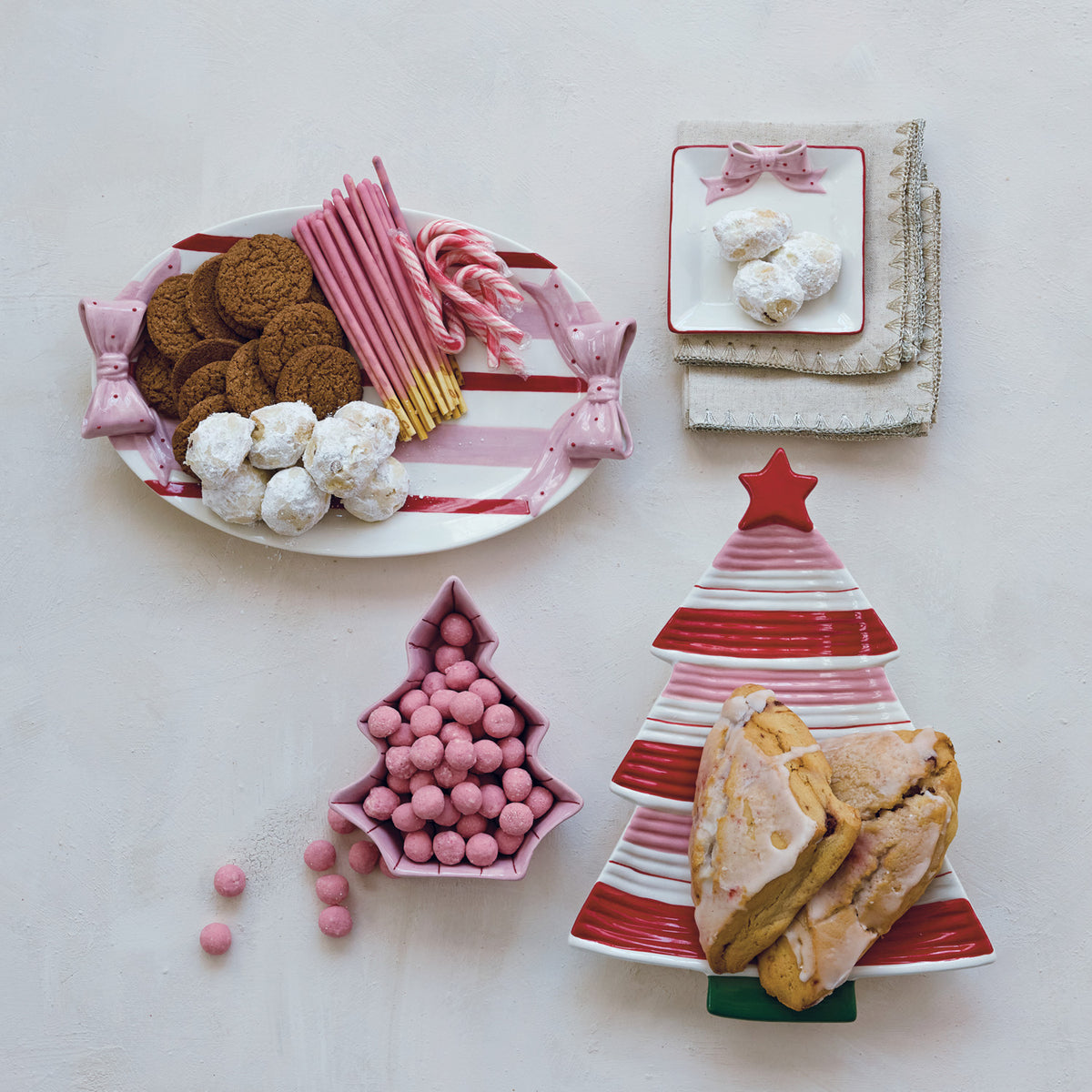 Hand-Painted Stoneware Striped Platter with Polka Dot Bow Shaped Handles