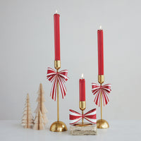 Metal Taper Holder with Striped Bow
