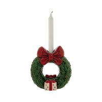 Hand-Painted Ceramic Wreath Shaped Taper Holder with Bow