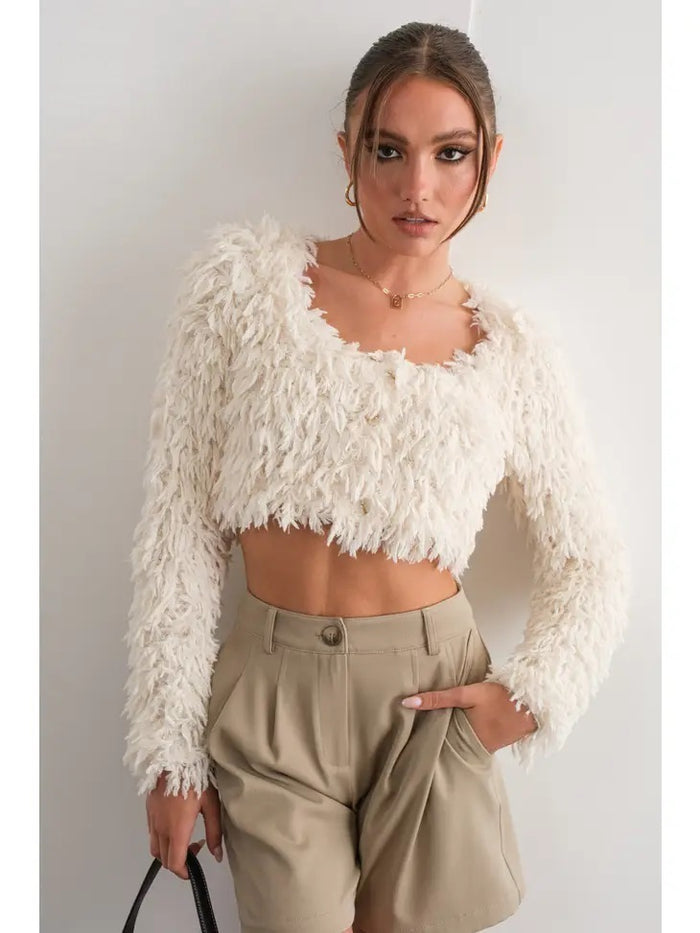 Shaggy Crop Top-Ivory