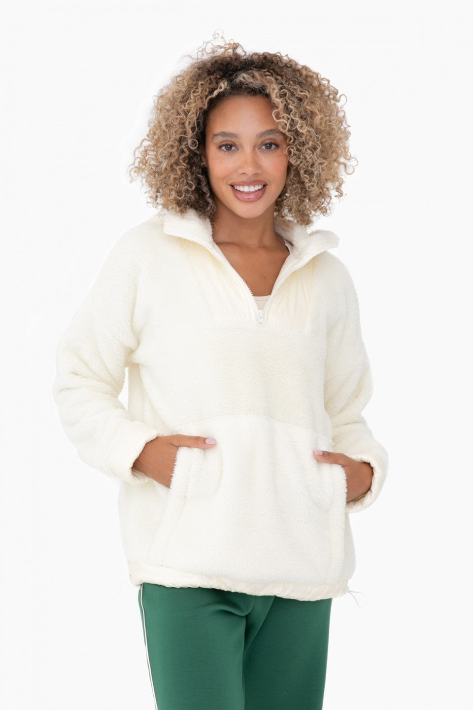 Plush Faux Fur Half Zip Pullover Hoodie