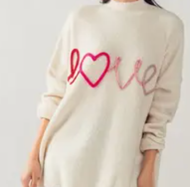 OVERSIZED LOVE EMBROIDERY RIB KNIT SWEATER