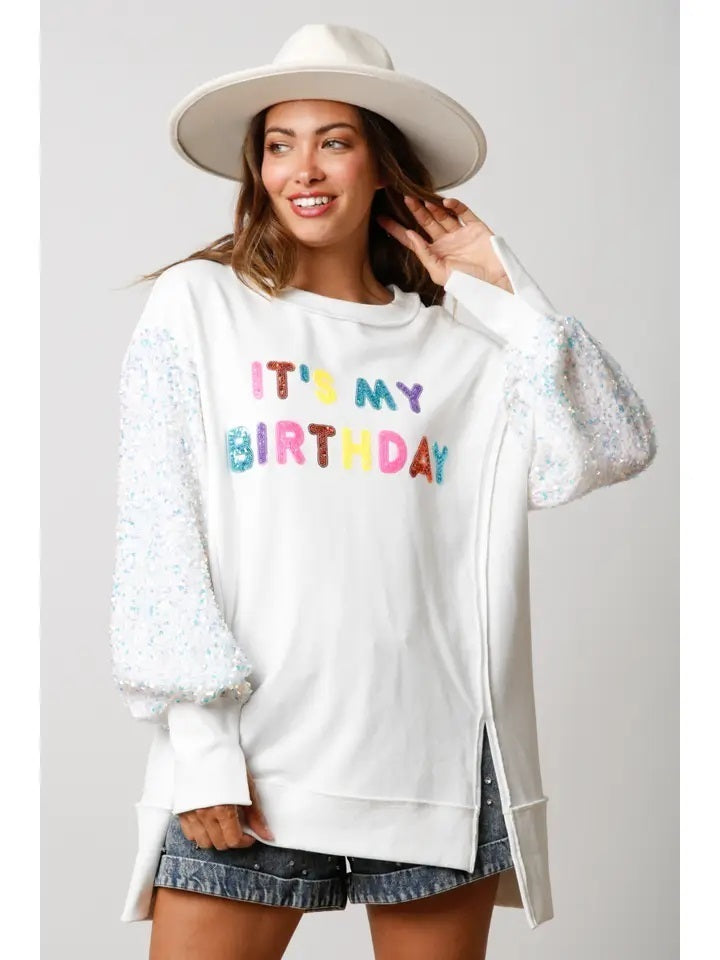 It's My Birthday' Sequin Pullover
