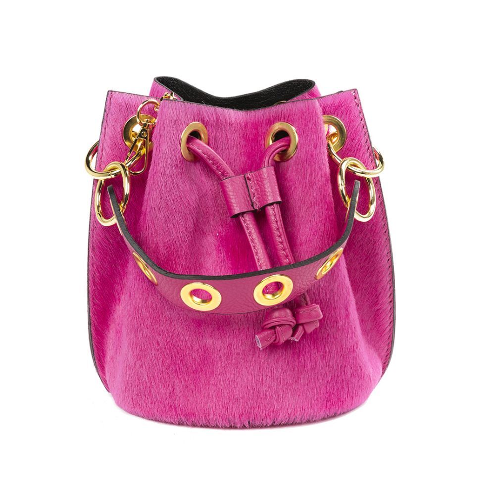 Fuchsia Genuine Leather Bucket Handbag